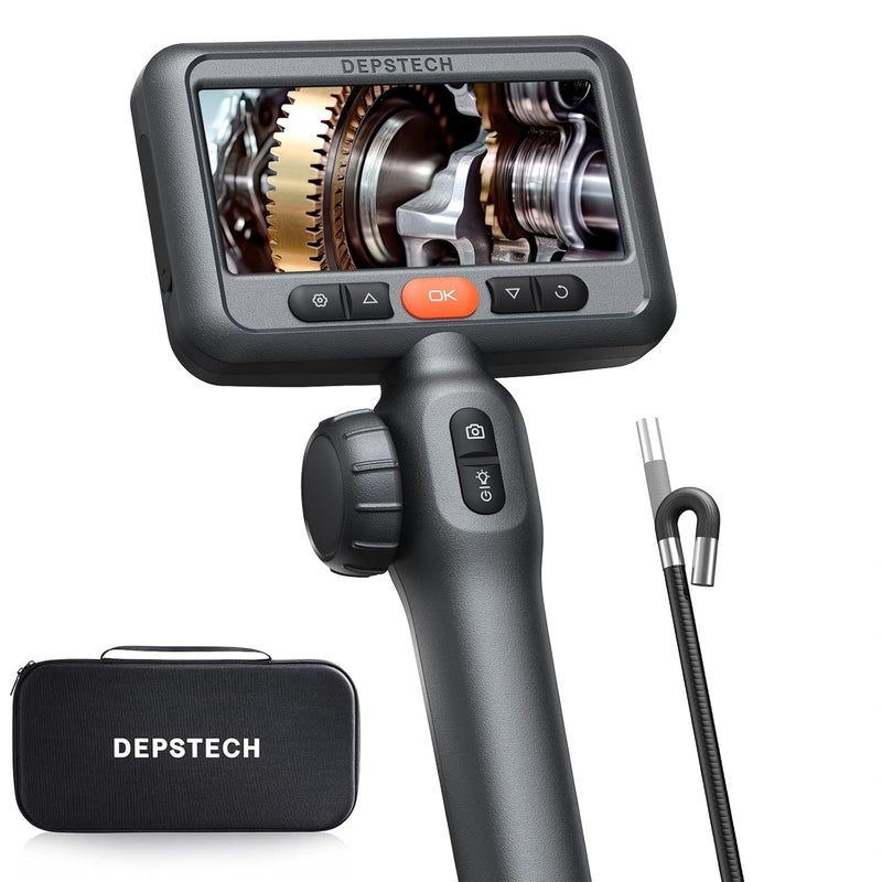 DEPSTECH 210° Two-Way Articulating Borescope, 0.24in Ultra-Slim Endoscope Camera with Lights, 4.5” IPS Screen, 5ft Waterproof Flexible Snake Tube, Industrial Inspection Camera for Automotive Mechanics - Image 1